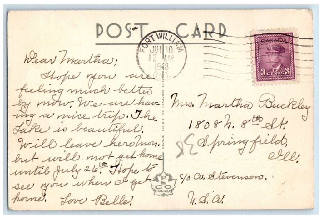 1948 International Bridge Pigeon River Fort William Ontario Canada Postcard
