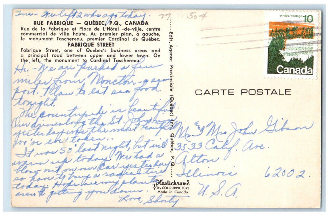 c1950's Fabrique Street Business Area Quebec City Quebec Canada Postcard