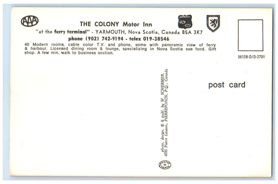 c1960's Bedroom The Colony Motor Inn Yarmouth Nova Scotia Canada Postcard