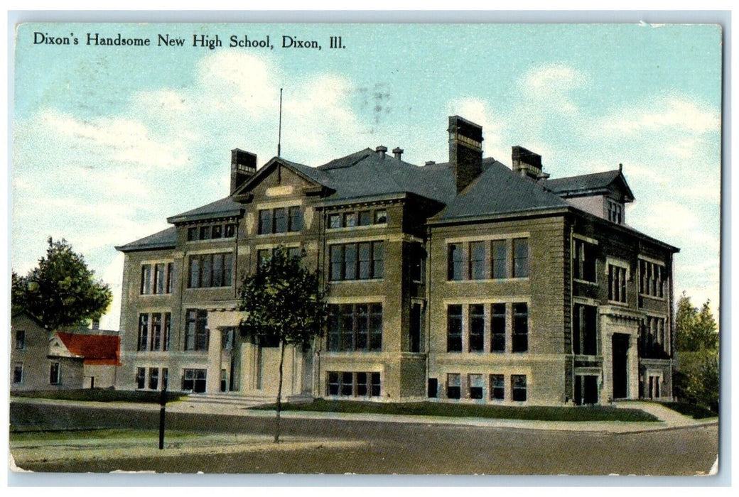 1910 Exterior View Dixon Handsome New High School Dixon Illinois Posted Postcard