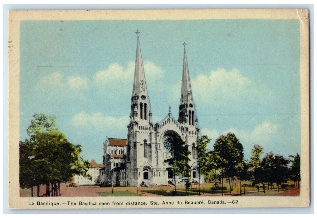 1946 Basilica Seen from Distance Ste. Anne De Beaupre Canada Postcard