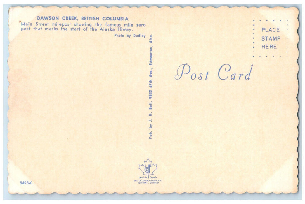 c1950's Main Street Business Area Dawson Creek British Columbia Canada Postcard