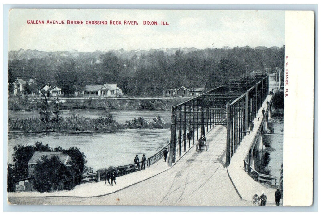 1910 Galena Avenue Bridge Crossing Rock River Dixon Illinois IL Vintage Postcard