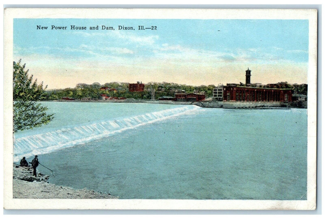 1920 Birds Eye View New Power House Dam Dixon Illinois Antique Vintage Postcard