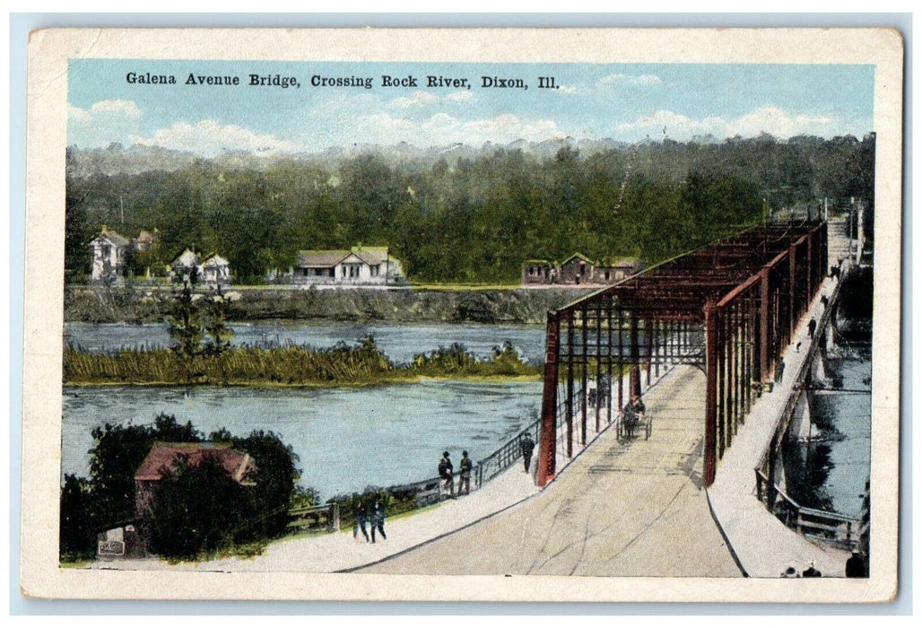 1920 Galena Avenue Bridge Crossing Rock River Dixon Illinois IL Vintage Postcard