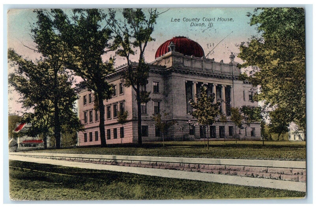 c1910 Exterior View Lee County Court House Building Dixon Illinois IL Postcard