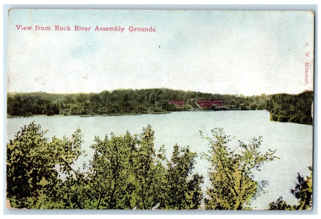 c1920 Birds Eye View Rock River Assembly Grounds Dixon Illinois Antique Postcard