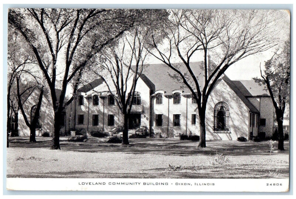 c1940 Exterior View Loveland Community Building Dixon Illinois Unposted Postcard