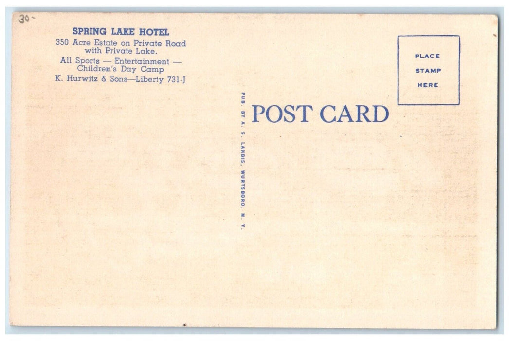 c1930's Bird's Eye View Of Spring Lake Hotel Parksville New York NY Postcard