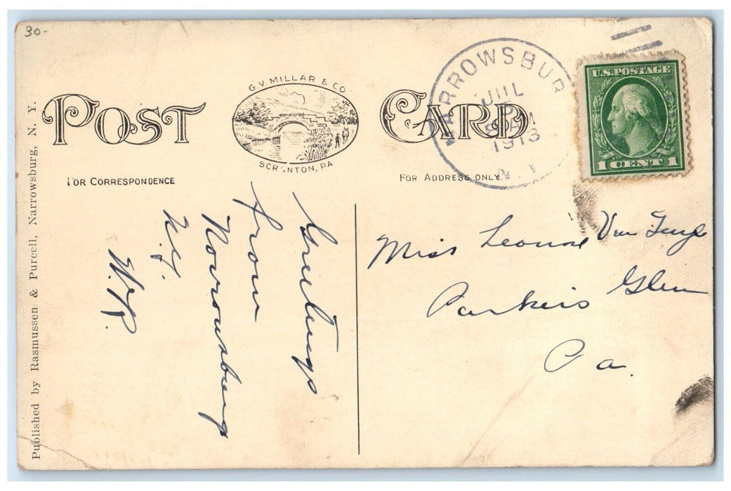 1913 The Station Train Depot Oakland Hall Narrowsburg New York NY Postcard