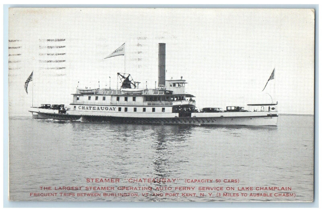 1927 Steamer Chateaugay Auto Ferry Service Lake Champlain New York NY Postcard