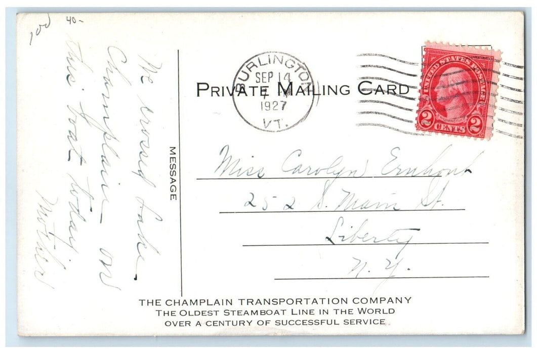 1927 Steamer Chateaugay Auto Ferry Service Lake Champlain New York NY Postcard