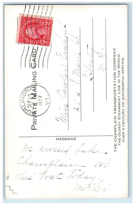 1927 Steamer Chateaugay Auto Ferry Service Lake Champlain New York NY Postcard