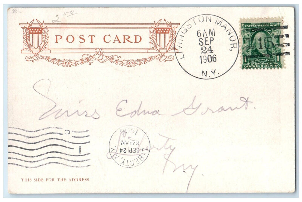 1906 O & WRR Station Depot Wagon Livingston Manor New York NY Antique Postcard