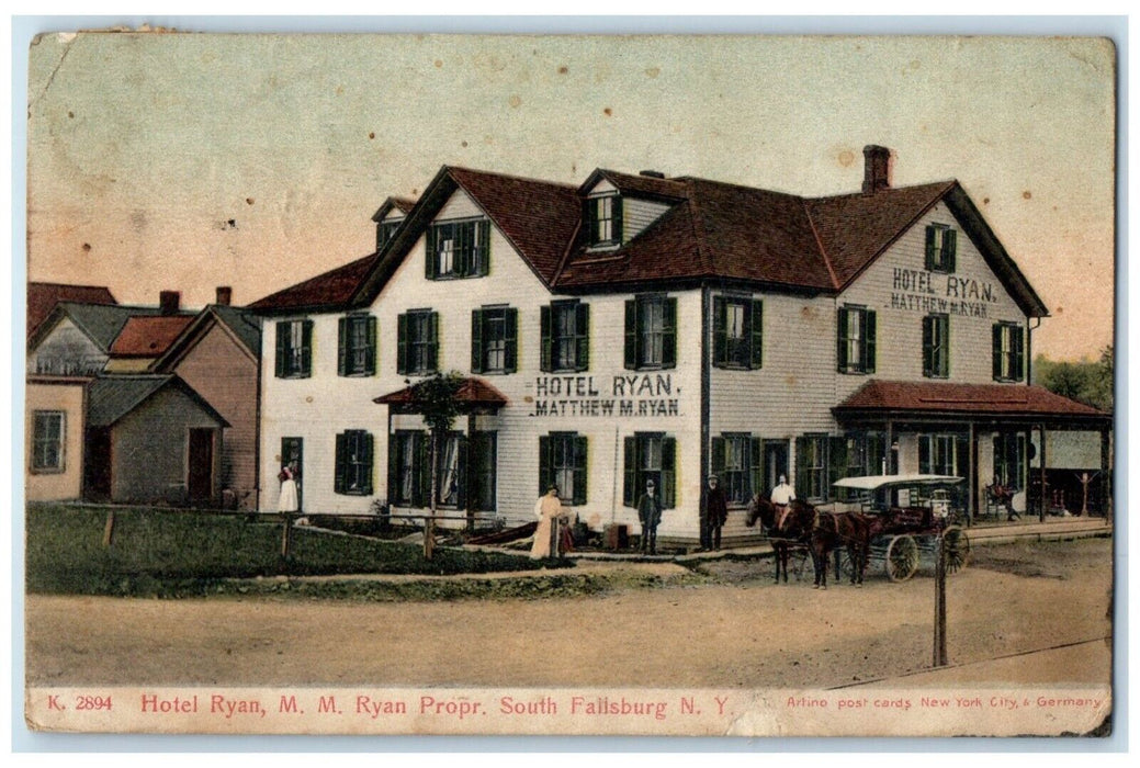 1907 Hotel Ryan MM Ryan Propr. South Fallsburg New York NY Antique Postcard