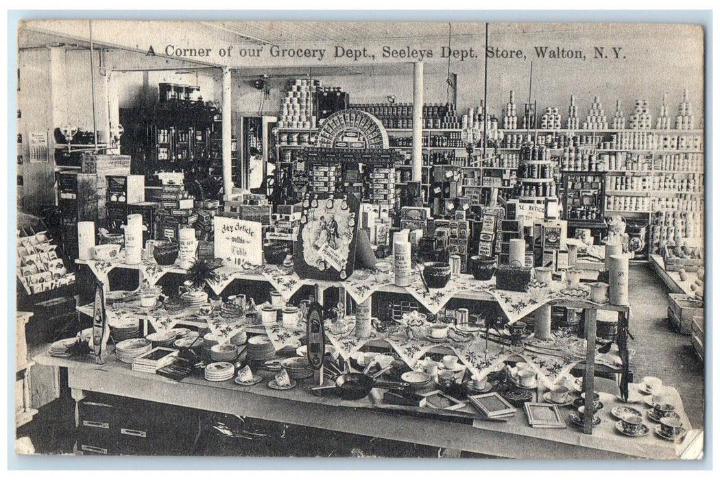 1910 Corner Of Our Grocery Dept Seeley's Dept Store Walton New York NY Postcard