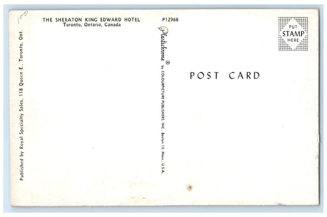 c1960's The Sheraton King Edward Hotel Toronto Ontario Canada Postcard