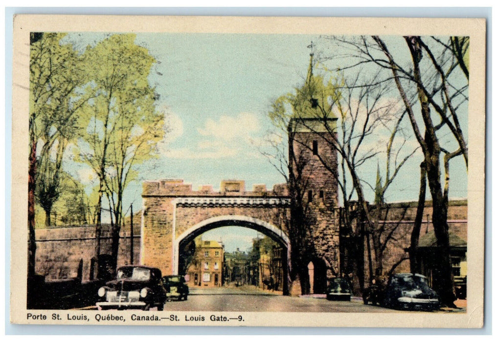 1948 Cars Scene Near St. Louis Gate Quebec Canada Vintage Posted Postcard