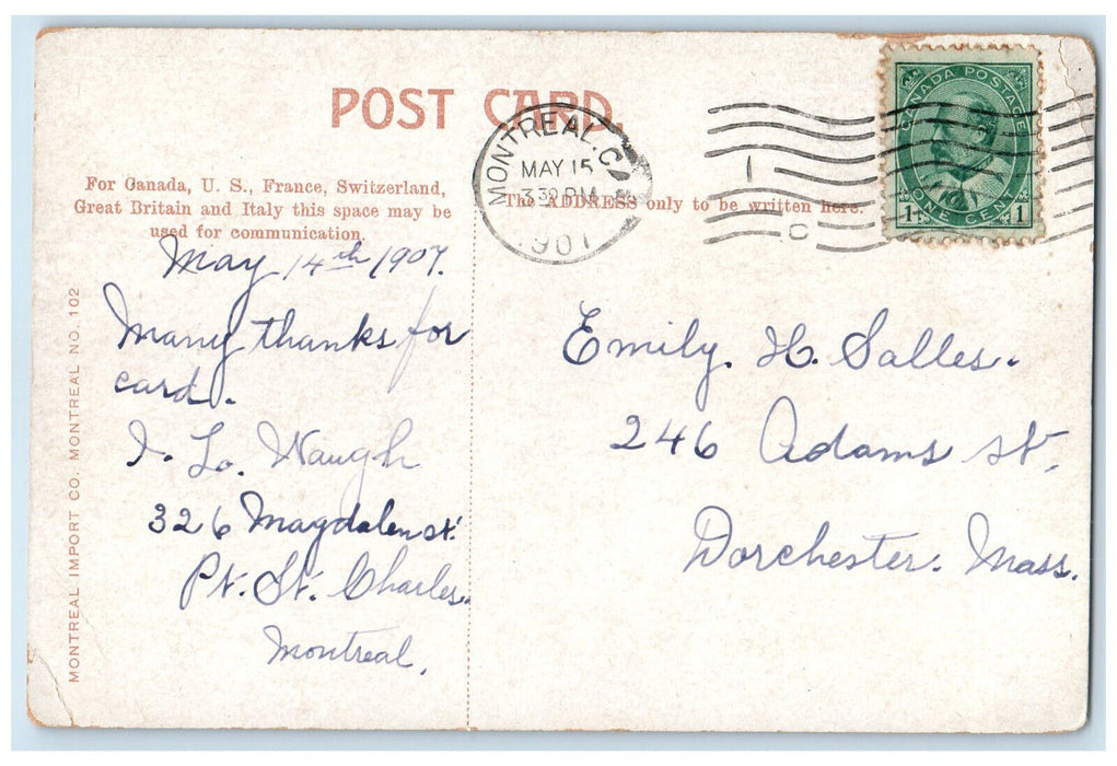 1907 Sleighing in Mount Royal Park Montreal Quebec Canada Antique Postcard