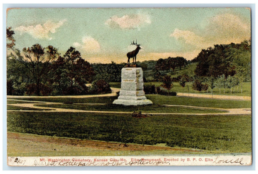 1907 Elke Monument Mt. Washington Cemetery Kansas City Missouri MO Postcard