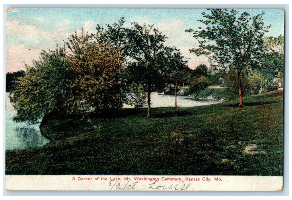 1908 Mt. Washington Cemetery Corner of Lake Kansas City Missouri MO Postcard