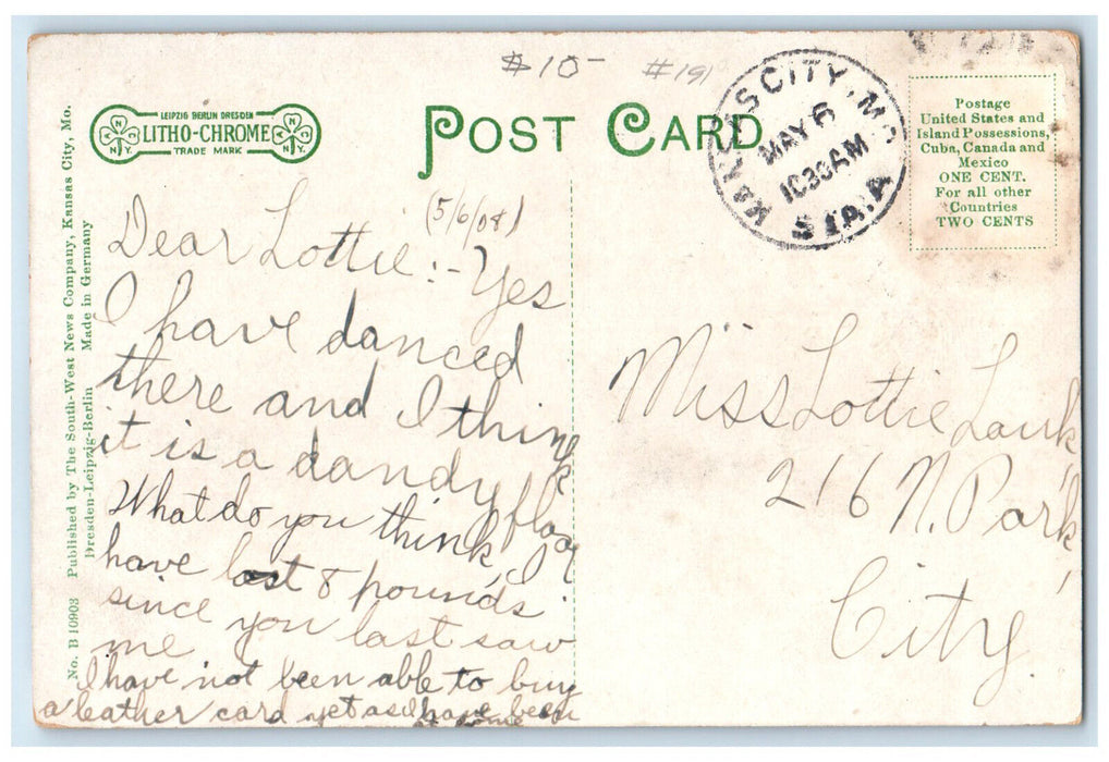 1908 Mt. Washington Cemetery Corner of Lake Kansas City Missouri MO Postcard