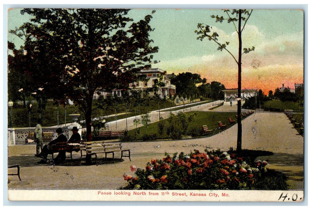 c1910 Paseo Looking North from 11th Street Kansas City Missouri MO Postcard