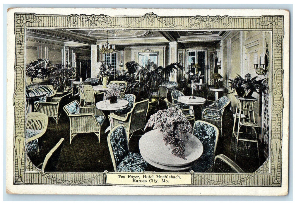 c1920's Dining Area Tea Foyer Hotel Muehlebach Kansas City Missouri MO Postcard