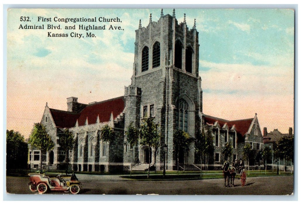 c1910 First Congregational Church Admiral Blvd Kansas City Missouri MO Postcard