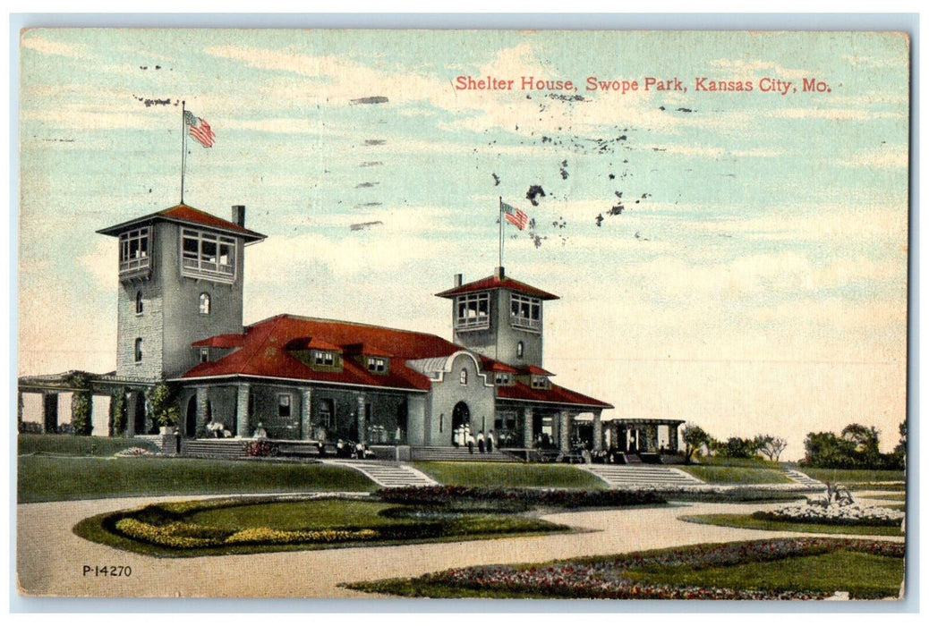 1913 View of Shelter House Kansas City Missouri MO Posted Antique Postcard