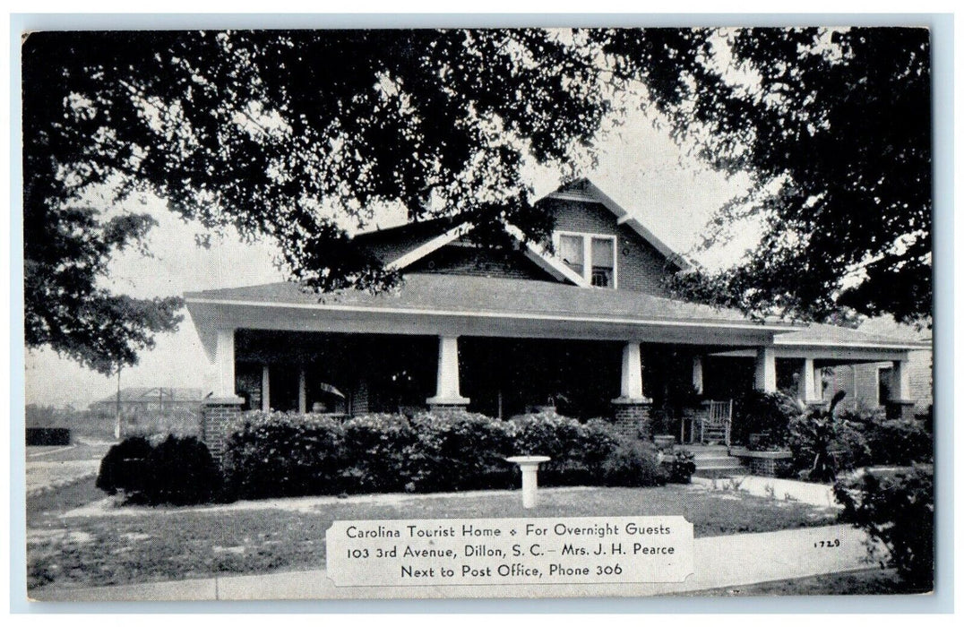 c1940 Carolina Tourist Home House Exterior Avenue Dillon South Carolina Postcard