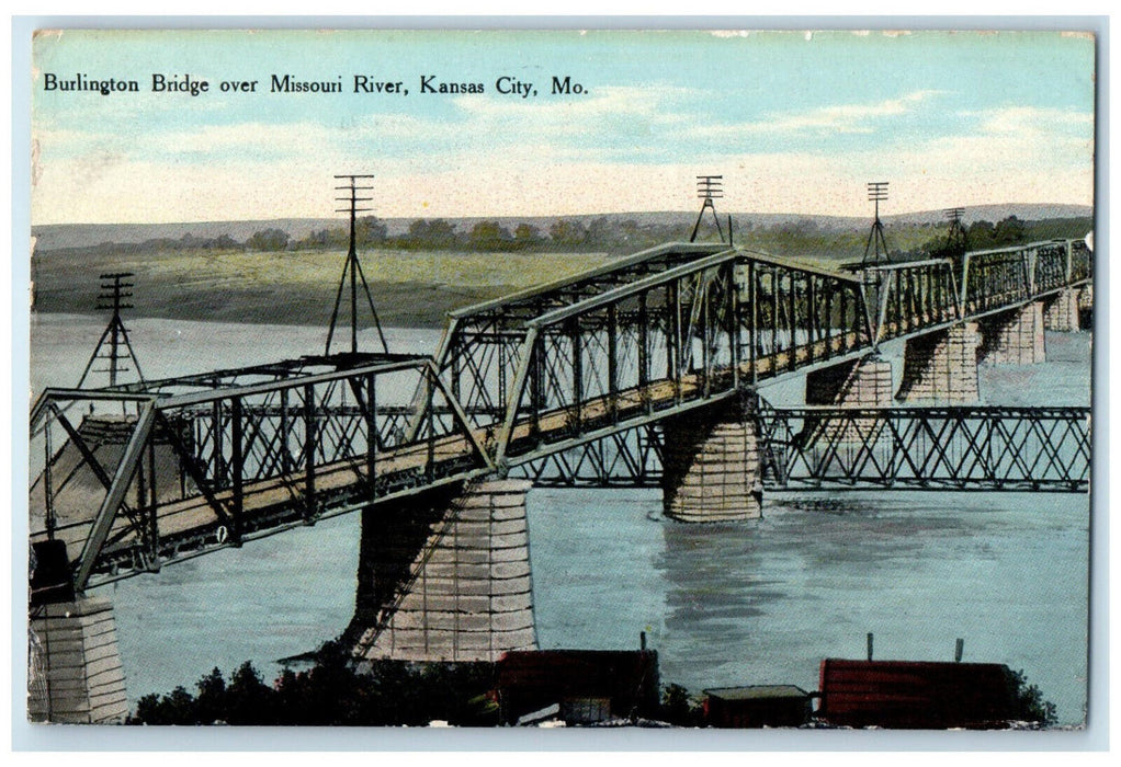 c1910 Burlington Bridge Over Kansas City Missouri MO Antique Posted Postcard