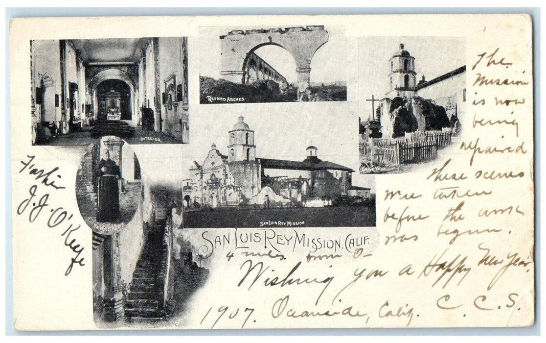 c1905 San Luis Rey Interior Ruined Arches Mission California Multiview Postcard