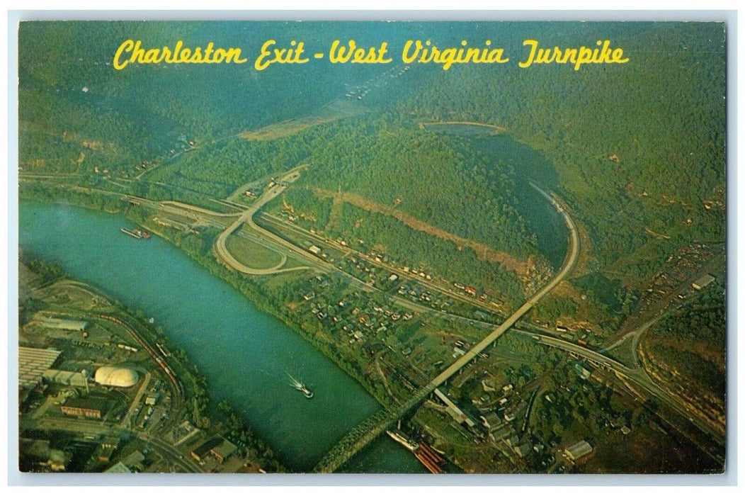 c1960 Aerial Charleston Exit West Virginia Turnpike VA Vintage Antique Postcard