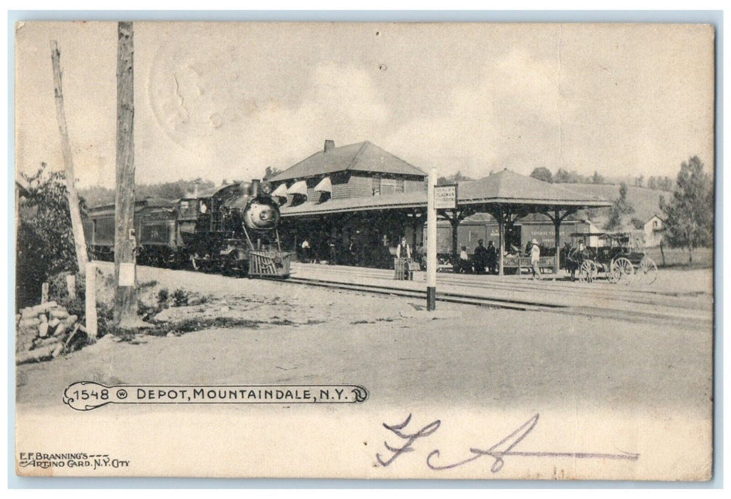 1906 Depot Train Railroad Station Mountaindale New York NY Antique Postcard
