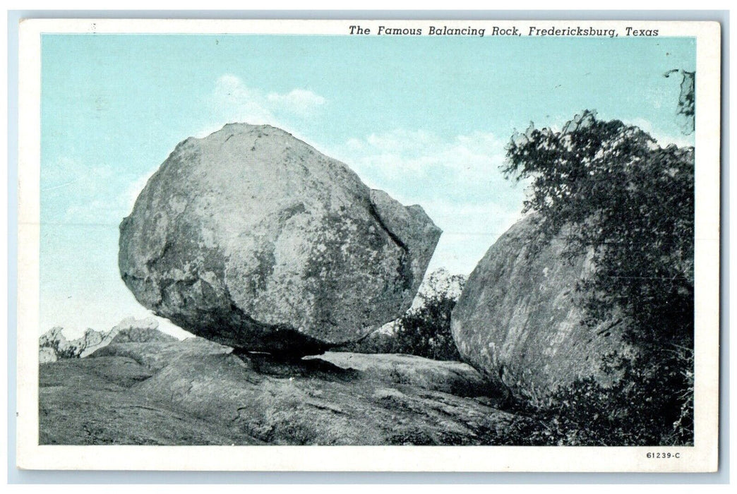 c1940 Round Granite Boulder Famous Balancing Rock Fredericksburg Texas Postcard