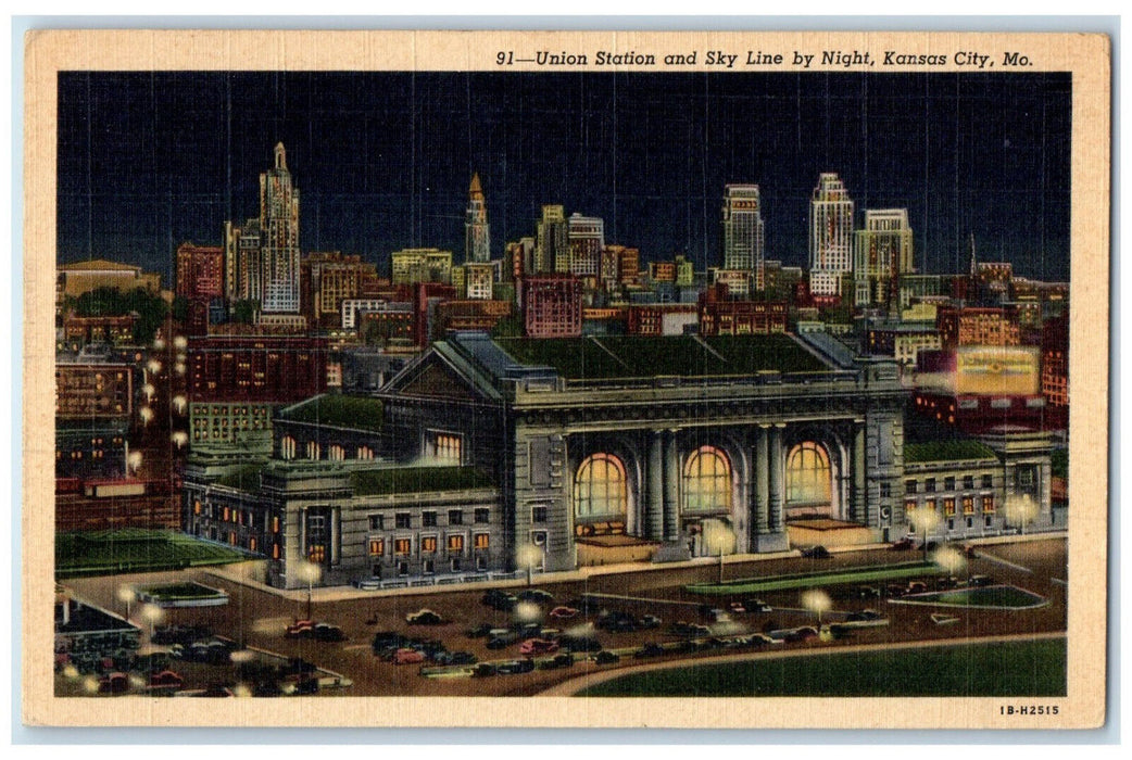 1950 Union Station Sky Line By Night Kansas City Missouri MO Posted Postcard