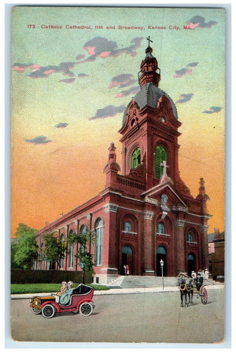 c1910 Catholic Cathedral 11th and Broadway Kansas City Missouri MO Postcard