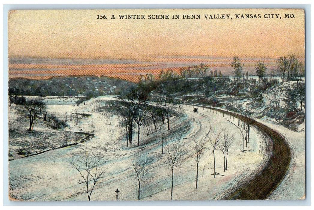 1912 A Winter Scene in Penn Valley Kansas City Missouri MO Postcard