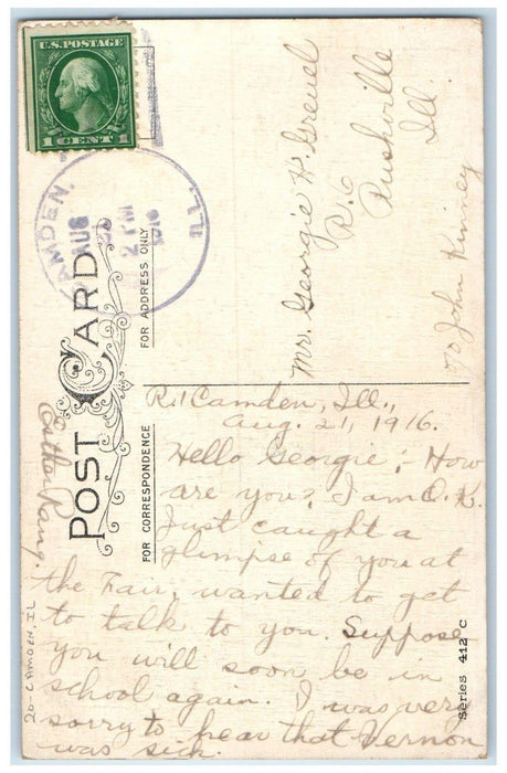 1910 Best Wishes Flowers Camden Illinois To Rushville Duane Cancel Postcard