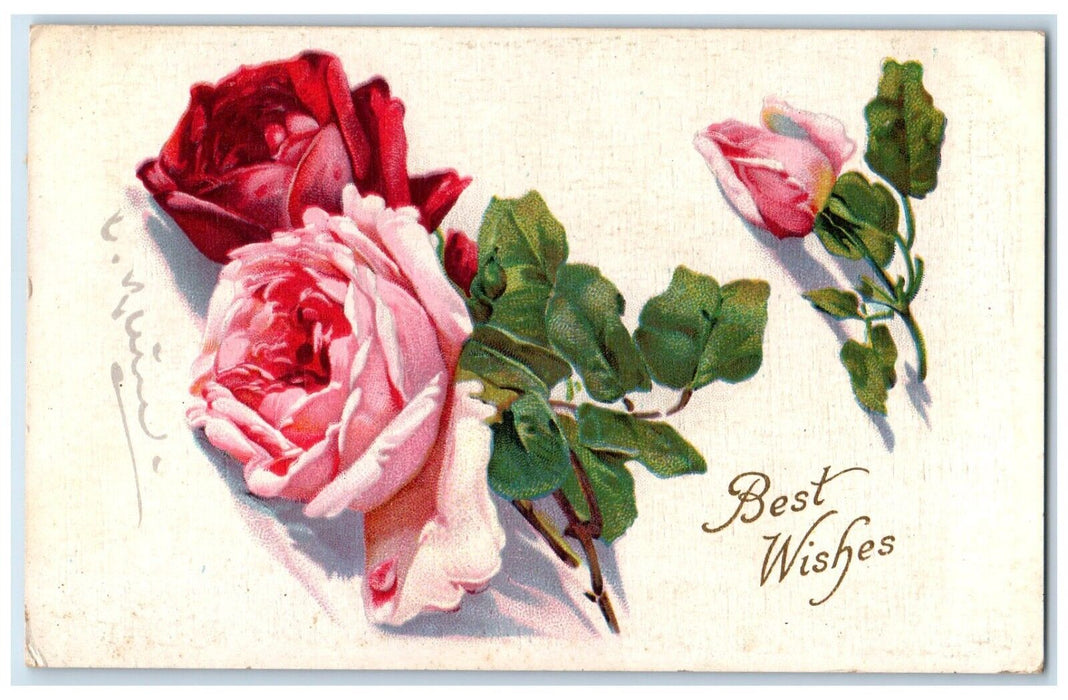1910 Best Wishes Flowers Camden Illinois To Rushville Duane Cancel Postcard