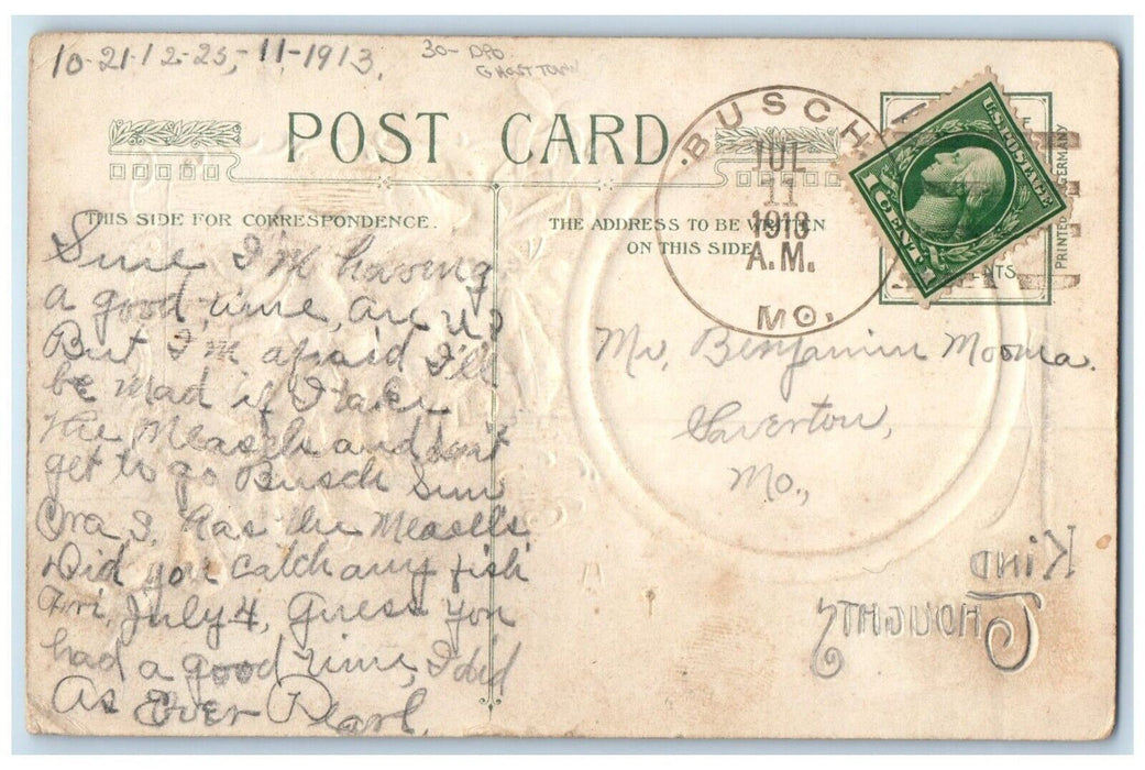 1913 Flowers John Winsch Busch Missouri To Saverton DPO Ghost Town Postcard