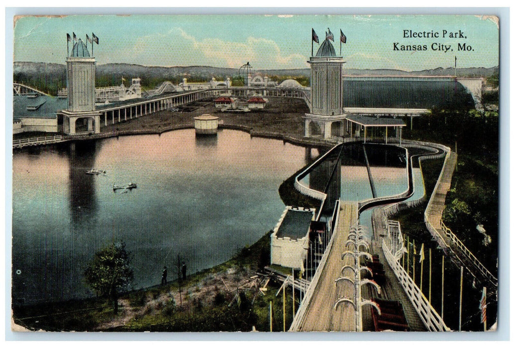 1912 Amusement Rides Electric Park Kansas City Missouri MO Posted Postcard