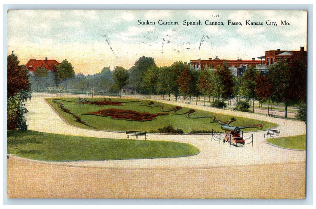 1909 Sunken Gardens Spanish Cannon Kansas City Missouri MO Antique Postcard