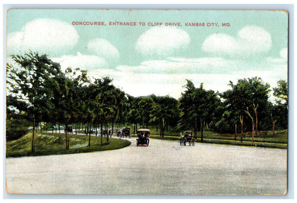 1908 Concourse Entrance to Cliff Drive Kansas City Missouri MO Antique Postcard