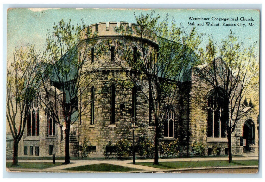 c1910 Westminster Congregational Church Kansas City Missouri MO Antique Postcard