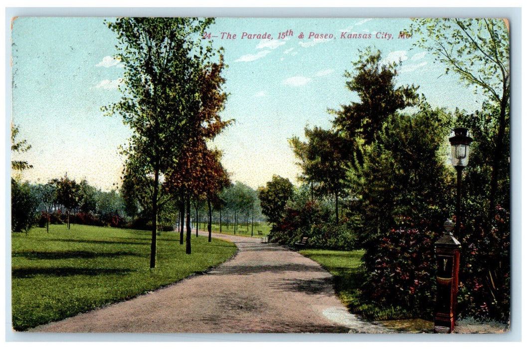 1910 Parade 15th & Paseo Kansas City Missouri MO Antique RPO Postcard