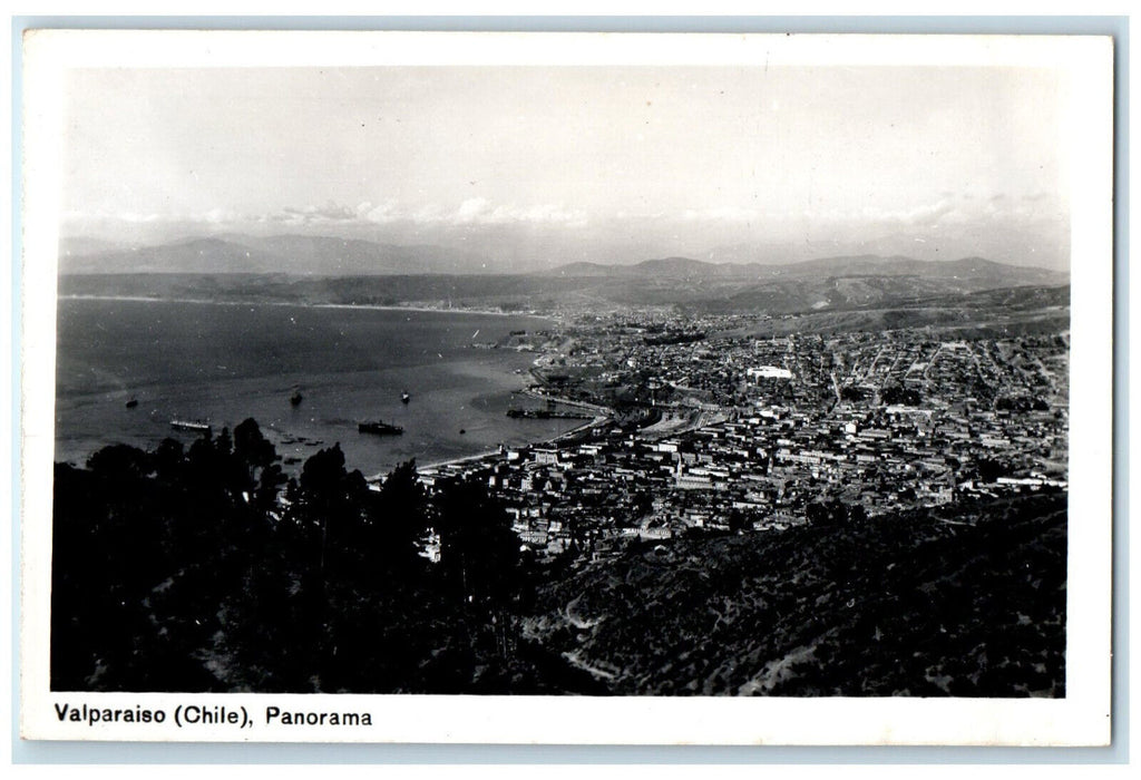 c1940's Panoramic View Valparaiso Chile RPPC Photo Unposted Postcard