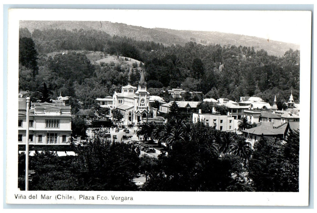 c1940's Plaza Fco. Vergara Vina Del Mar (Chile) RPPC Photo Vintage Postcard