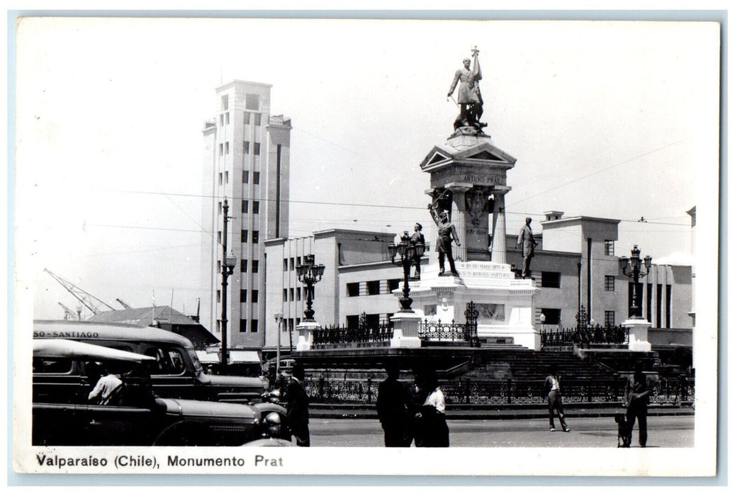 c1940's Valparaiso Monument Prat Chile RPPC Photo Vintage Unposted Postcard